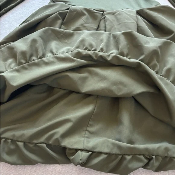 Olive green ruffle cyberpunk dress. - Picture 5 of 9